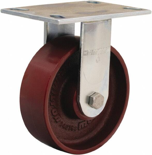 Hamilton - 6" Diam x 2" Wide x 7-1/2" OAH Top Plate Mount Rigid Caster - Cast Iron, 1,250 Lb Capacity, Sealed Precision Ball Bearing, 4-1/2 x 6-1/4" Plate - Eagle Tool & Supply