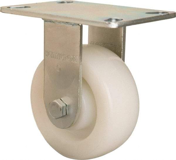 Hamilton - 5" Diam x 2" Wide x 6-1/2" OAH Top Plate Mount Rigid Caster - Nylon, 900 Lb Capacity, Sealed Precision Ball Bearing, 4-1/2 x 6-1/4" Plate - Eagle Tool & Supply