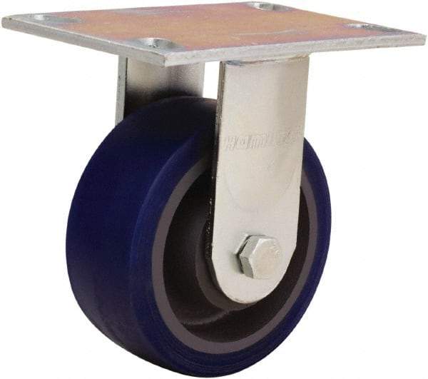 Hamilton - 5" Diam x 2" Wide x 6-1/2" OAH Top Plate Mount Rigid Caster - Polyurethane Mold onto Cast Iron Center, 840 Lb Capacity, Sealed Precision Ball Bearing, 4-1/2 x 6-1/4" Plate - Eagle Tool & Supply