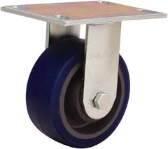 Hamilton - 5" Diam x 2" Wide x 6-1/2" OAH Top Plate Mount Rigid Caster - Polyurethane Mold onto Cast Iron Center, 840 Lb Capacity, Sealed Precision Ball Bearing, 4-1/2 x 6-1/4" Plate - Eagle Tool & Supply