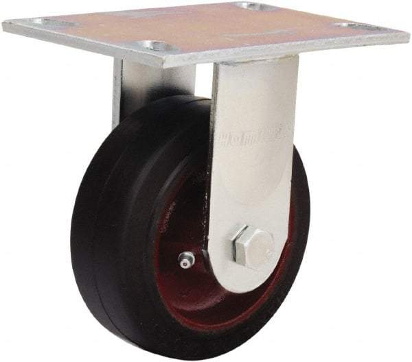 Hamilton - 5" Diam x 2" Wide x 6-1/2" OAH Top Plate Mount Rigid Caster - Rubber Mold on Cast Iron, 350 Lb Capacity, Straight Roller Bearing, 4-1/2 x 6-1/4" Plate - Eagle Tool & Supply