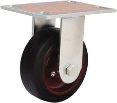 Hamilton - 5" Diam x 2" Wide x 6-1/2" OAH Top Plate Mount Rigid Caster - Rubber Mold on Cast Iron, 350 Lb Capacity, Straight Roller Bearing, 4-1/2 x 6-1/4" Plate - Eagle Tool & Supply