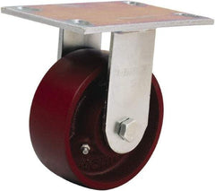 Hamilton - 5" Diam x 2" Wide x 6-1/2" OAH Top Plate Mount Rigid Caster - Cast Iron, 1,250 Lb Capacity, Sealed Precision Ball Bearing, 4-1/2 x 6-1/4" Plate - Eagle Tool & Supply