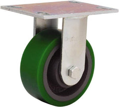 Hamilton - 5" Diam x 2" Wide x 6-1/2" OAH Top Plate Mount Rigid Caster - Polyurethane Mold onto Cast Iron Center, 900 Lb Capacity, Sealed Precision Ball Bearing, 4-1/2 x 6-1/4" Plate - Eagle Tool & Supply