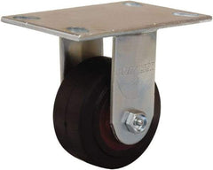 Hamilton - 4" Diam x 2" Wide x 5-5/8" OAH Top Plate Mount Rigid Caster - Rubber Mold on Cast Iron, 300 Lb Capacity, Straight Roller Bearing, 4-1/2 x 6-1/4" Plate - Eagle Tool & Supply