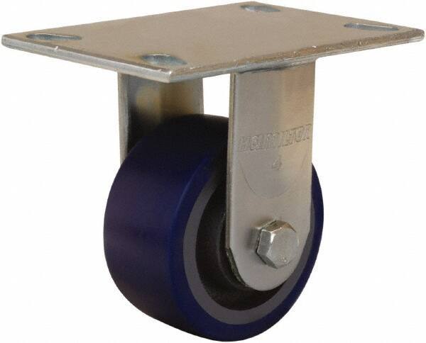 Hamilton - 4" Diam x 2" Wide x 5-5/8" OAH Top Plate Mount Rigid Caster - Polyurethane Mold onto Cast Iron Center, 600 Lb Capacity, Sealed Precision Ball Bearing, 4-1/2 x 6-1/4" Plate - Eagle Tool & Supply