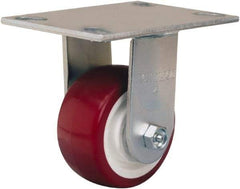 Hamilton - 4" Diam x 2" Wide x 5-5/8" OAH Top Plate Mount Rigid Caster - Polyurethane Mold on Polypropylene, 500 Lb Capacity, Straight Roller Bearing, 4-1/2 x 6-1/4" Plate - Eagle Tool & Supply
