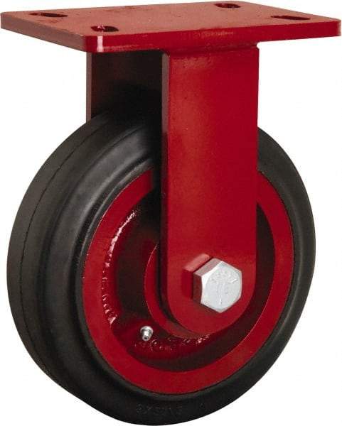 Hamilton - 8" Diam x 2-1/2" Wide x 10-1/8" OAH Top Plate Mount Rigid Caster - Rubber Mold on Cast Iron, 670 Lb Capacity, Straight Roller Bearing, 5 x 7" Plate - Eagle Tool & Supply
