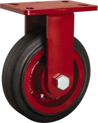 Hamilton - 8" Diam x 2-1/2" Wide x 10-1/8" OAH Top Plate Mount Rigid Caster - Rubber Mold on Cast Iron, 670 Lb Capacity, Tapered Roller Bearing, 5 x 7" Plate - Eagle Tool & Supply