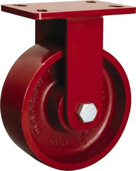 Hamilton - 8" Diam x 2-1/2" Wide x 10-1/8" OAH Top Plate Mount Rigid Caster - Cast Iron, 1,800 Lb Capacity, Tapered Roller Bearing, 5 x 7" Plate - Eagle Tool & Supply
