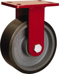 Hamilton - 8" Diam x 3" Wide x 10-1/8" OAH Top Plate Mount Rigid Caster - Polyurethane Mold onto Cast Iron Center, 3,250 Lb Capacity, Sealed Precision Ball Bearing, 5 x 7" Plate - Eagle Tool & Supply