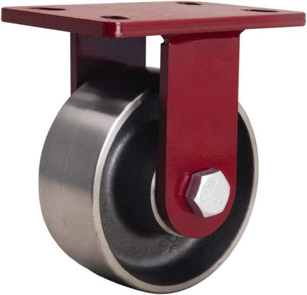 Hamilton - 6" Diam x 2-1/2" Wide x 7-1/2" OAH Top Plate Mount Rigid Caster - Forged Steel, 2,200 Lb Capacity, Straight Roller Bearing, 5 x 7" Plate - Eagle Tool & Supply