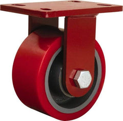 Hamilton - 6" Diam x 3" Wide x 7-1/2" OAH Top Plate Mount Rigid Caster - Polyurethane Mold onto Cast Iron Center, 2,200 Lb Capacity, Tapered Roller Bearing, 5 x 7" Plate - Eagle Tool & Supply