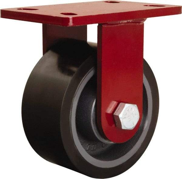 Hamilton - 6" Diam x 3" Wide x 7-1/2" OAH Top Plate Mount Rigid Caster - Polyurethane Mold onto Cast Iron Center, 2,200 Lb Capacity, Tapered Roller Bearing, 5 x 7" Plate - Eagle Tool & Supply