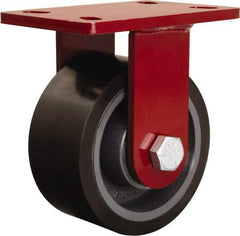 Hamilton - 6" Diam x 3" Wide x 7-1/2" OAH Top Plate Mount Rigid Caster - Polyurethane Mold onto Cast Iron Center, 2,200 Lb Capacity, Tapered Roller Bearing, 5 x 7" Plate - Eagle Tool & Supply