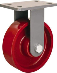 Hamilton - 8" Diam x 2-1/2" Wide x 10-1/4" OAH Top Plate Mount Rigid Caster - Cast Iron, 2,400 Lb Capacity, Straight Roller Bearing, 5 x 7" Plate - Eagle Tool & Supply