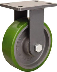 Hamilton - 8" Diam x 2-1/2" Wide x 10-1/4" OAH Top Plate Mount Rigid Caster - Polyurethane Mold onto Cast Iron Center, 2,000 Lb Capacity, Tapered Roller Bearing, 5 x 7" Plate - Eagle Tool & Supply