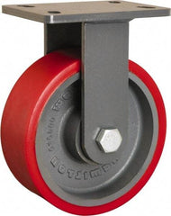 Hamilton - 8" Diam x 3" Wide x 10-1/4" OAH Top Plate Mount Rigid Caster - Polyurethane Mold onto Cast Iron Center, 2,400 Lb Capacity, Tapered Roller Bearing, 5 x 7" Plate - Eagle Tool & Supply