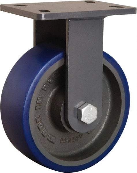 Hamilton - 8" Diam x 3" Wide x 10-1/4" OAH Top Plate Mount Rigid Caster - Polyurethane Mold onto Cast Iron Center, 2,000 Lb Capacity, Sealed Precision Ball Bearing, 5 x 7" Plate - Eagle Tool & Supply