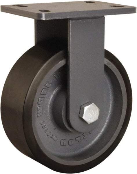 Hamilton - 8" Diam x 3" Wide x 10-1/4" OAH Top Plate Mount Rigid Caster - Polyurethane Mold onto Cast Iron Center, 2,400 Lb Capacity, Sealed Precision Ball Bearing, 5 x 7" Plate - Eagle Tool & Supply