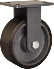 Hamilton - 8" Diam x 3" Wide x 10-1/4" OAH Top Plate Mount Rigid Caster - Polyurethane Mold onto Cast Iron Center, 2,400 Lb Capacity, Tapered Roller Bearing, 5 x 7" Plate - Eagle Tool & Supply