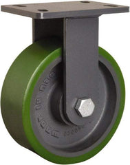 Hamilton - 8" Diam x 3" Wide x 10-1/4" OAH Top Plate Mount Rigid Caster - Polyurethane Mold onto Cast Iron Center, 2,400 Lb Capacity, Tapered Roller Bearing, 5 x 7" Plate - Eagle Tool & Supply