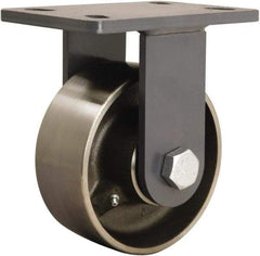 Hamilton - 6" Diam x 2-1/2" Wide x 7-3/4" OAH Top Plate Mount Rigid Caster - Forged Steel, 2,400 Lb Capacity, Tapered Roller Bearing, 5 x 7" Plate - Eagle Tool & Supply