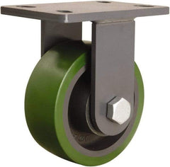 Hamilton - 6" Diam x 2-1/2" Wide x 7-3/4" OAH Top Plate Mount Rigid Caster - Polyurethane Mold onto Cast Iron Center, 1,600 Lb Capacity, Tapered Roller Bearing, 5 x 7" Plate - Eagle Tool & Supply