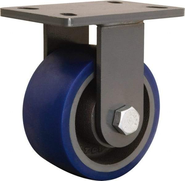 Hamilton - 6" Diam x 3" Wide x 7-3/4" OAH Top Plate Mount Rigid Caster - Polyurethane Mold onto Cast Iron Center, 1,800 Lb Capacity, Tapered Roller Bearing, 5 x 7" Plate - Eagle Tool & Supply