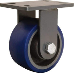 Hamilton - 6" Diam x 3" Wide x 7-3/4" OAH Top Plate Mount Rigid Caster - Polyurethane Mold onto Cast Iron Center, 1,800 Lb Capacity, Tapered Roller Bearing, 5 x 7" Plate - Eagle Tool & Supply