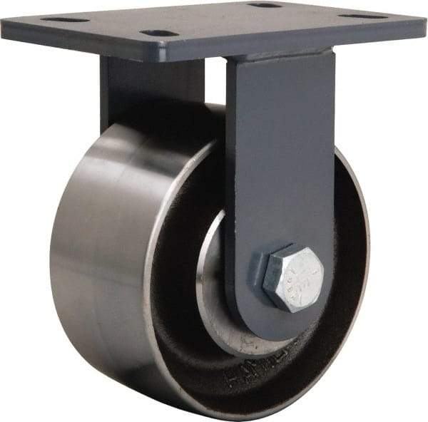 Hamilton - 6" Diam x 3" Wide x 7-3/4" OAH Top Plate Mount Rigid Caster - Forged Steel, 2,400 Lb Capacity, Tapered Roller Bearing, 5 x 7" Plate - Eagle Tool & Supply