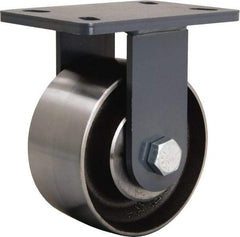 Hamilton - 6" Diam x 3" Wide x 7-3/4" OAH Top Plate Mount Rigid Caster - Forged Steel, 2,400 Lb Capacity, Tapered Roller Bearing, 5 x 7" Plate - Eagle Tool & Supply