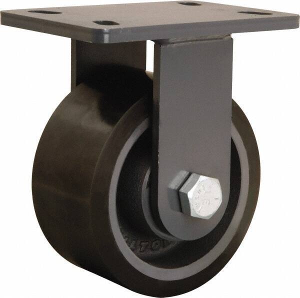 Hamilton - 6" Diam x 3" Wide x 7-3/4" OAH Top Plate Mount Rigid Caster - Polyurethane Mold onto Cast Iron Center, 2,200 Lb Capacity, Sealed Precision Ball Bearing, 5 x 7" Plate - Eagle Tool & Supply