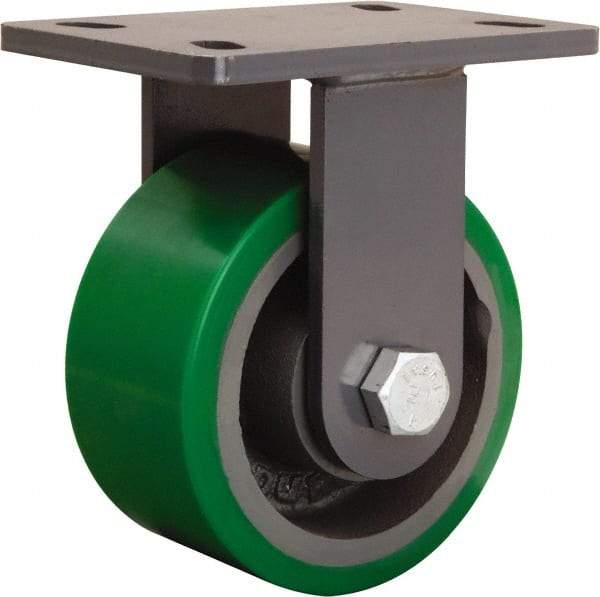 Hamilton - 6" Diam x 3" Wide x 7-3/4" OAH Top Plate Mount Rigid Caster - Polyurethane Mold onto Cast Iron Center, 2,200 Lb Capacity, Tapered Roller Bearing, 5 x 7" Plate - Eagle Tool & Supply