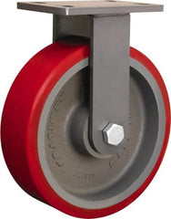 Hamilton - 10" Diam x 3" Wide x 12-1/16" OAH Top Plate Mount Rigid Caster - Polyurethane Mold onto Cast Iron Center, 2,400 Lb Capacity, Tapered Roller Bearing, 5 x 7" Plate - Eagle Tool & Supply