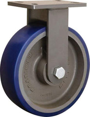 Hamilton - 10" Diam x 3" Wide x 12-1/16" OAH Top Plate Mount Rigid Caster - Polyurethane Mold onto Cast Iron Center, 2,400 Lb Capacity, Tapered Roller Bearing, 5 x 7" Plate - Eagle Tool & Supply