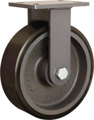 Hamilton - 10" Diam x 3" Wide x 12-1/16" OAH Top Plate Mount Rigid Caster - Polyurethane Mold onto Cast Iron Center, 2,400 Lb Capacity, Tapered Roller Bearing, 5 x 7" Plate - Eagle Tool & Supply