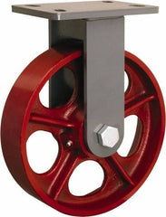 Hamilton - 10" Diam x 2-1/2" Wide x 12-1/16" OAH Top Plate Mount Rigid Caster - Cast Iron, 2,400 Lb Capacity, Straight Roller Bearing, 5 x 7" Plate - Eagle Tool & Supply