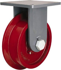 Hamilton - 10" Diam x 3-7/64" Wide x 12-1/2" OAH Top Plate Mount Rigid Caster - Iron, 5,400 Lb Capacity, Tapered Roller Bearing, 6-1/2 x 7-1/2" Plate - Eagle Tool & Supply