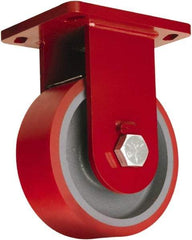 Hamilton - 10" Diam x 3" Wide x 12-1/2" OAH Top Plate Mount Rigid Caster - Polyurethane Mold onto Cast Iron Center, 3,600 Lb Capacity, Tapered Roller Bearing, 6-1/2 x 7-1/2" Plate - Eagle Tool & Supply