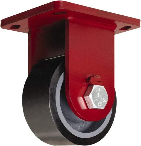 Hamilton - 8" Diam x 3" Wide x 10-1/2" OAH Top Plate Mount Rigid Caster - Polyurethane Mold onto Cast Iron Center, 3,250 Lb Capacity, Sealed Precision Ball Bearing, 6-1/2 x 7-1/2" Plate - Eagle Tool & Supply