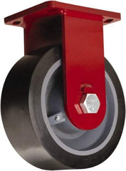 Hamilton - 10" Diam x 4" Wide x 12-1/2" OAH Top Plate Mount Rigid Caster - Polyurethane Mold on Forged Steel, 6,500 Lb Capacity, Tapered Roller Bearing, 6-1/2 x 7-1/2" Plate - Eagle Tool & Supply