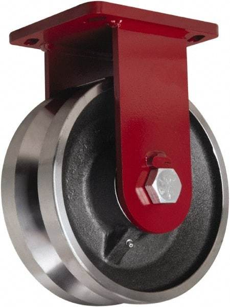 Hamilton - 10" Diam x 4" Wide, Iron Rigid Caster - 7,500 Lb Capacity, Top Plate Mount, 6-1/2" x 7-1/2" Plate, Tapered Roller Bearing - Eagle Tool & Supply