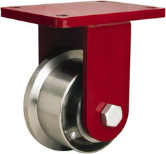 Hamilton - 5" Diam x 2-11/16" Wide x 8" OAH Top Plate Mount Rigid Caster - Iron, 4,300 Lb Capacity, Tapered Roller Bearing, 5-1/2 x 7-1/2" Plate - Eagle Tool & Supply