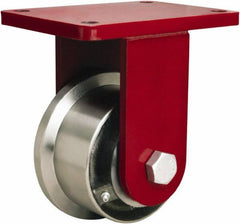 Hamilton - 5" Diam x 2-11/16" Wide x 8" OAH Top Plate Mount Rigid Caster - Iron, 4,300 Lb Capacity, Tapered Roller Bearing, 6-1/2 x 7-1/2" Plate - Eagle Tool & Supply