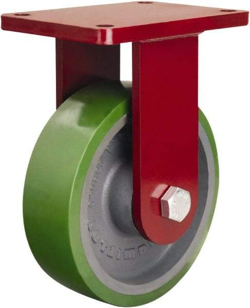 Hamilton - 8" Diam x 2-1/2" Wide x 10-1/2" OAH Top Plate Mount Rigid Caster - Polyurethane Mold onto Cast Iron Center, 2,000 Lb Capacity, Tapered Roller Bearing, 5-1/2 x 7-1/2" Plate - Eagle Tool & Supply