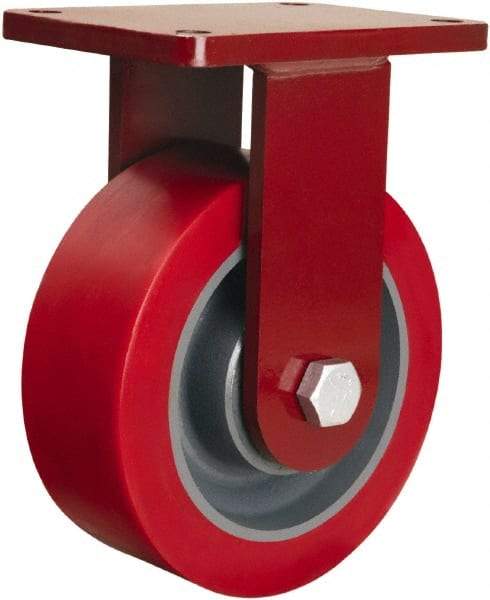 Hamilton - 8" Diam x 3" Wide x 10-1/2" OAH Top Plate Mount Rigid Caster - Polyurethane Mold on Forged Steel, 4,400 Lb Capacity, Tapered Roller Bearing, 5-1/2 x 7-1/2" Plate - Eagle Tool & Supply