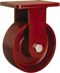 Hamilton - 8" Diam x 3" Wide x 10-1/2" OAH Top Plate Mount Rigid Caster - Cast Iron, 2,600 Lb Capacity, Sealed Precision Ball Bearing, 5-1/2 x 7-1/2" Plate - Eagle Tool & Supply
