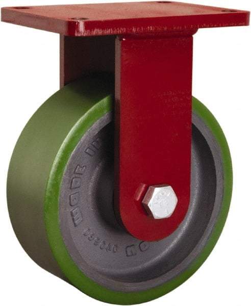 Hamilton - 8" Diam x 3" Wide x 10-1/2" OAH Top Plate Mount Rigid Caster - Polyurethane Mold onto Cast Iron Center, 2,500 Lb Capacity, Sealed Precision Ball Bearing, 5-1/2 x 7-1/2" Plate - Eagle Tool & Supply