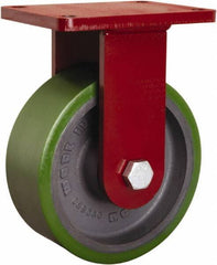 Hamilton - 8" Diam x 3" Wide x 10-1/2" OAH Top Plate Mount Rigid Caster - Polyurethane Mold onto Cast Iron Center, 2,500 Lb Capacity, Tapered Roller Bearing, 5-1/2 x 7-1/2" Plate - Eagle Tool & Supply